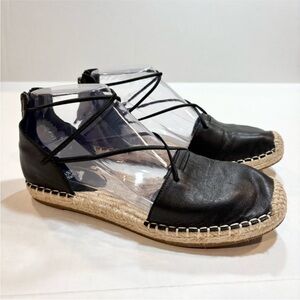 Eileen Fisher Black Lace Leather Espadrille Flats Size 6 Casual Minimalist Boho
